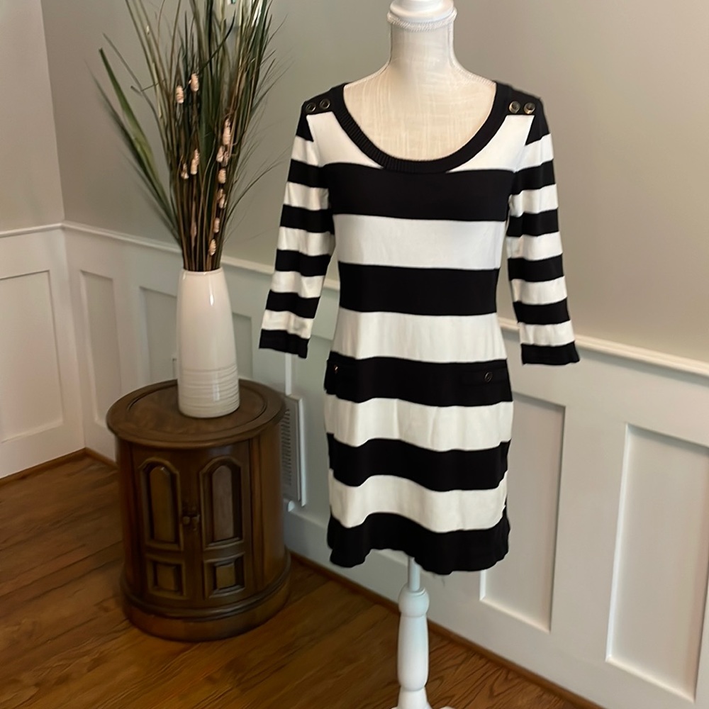 Black and white striped dress